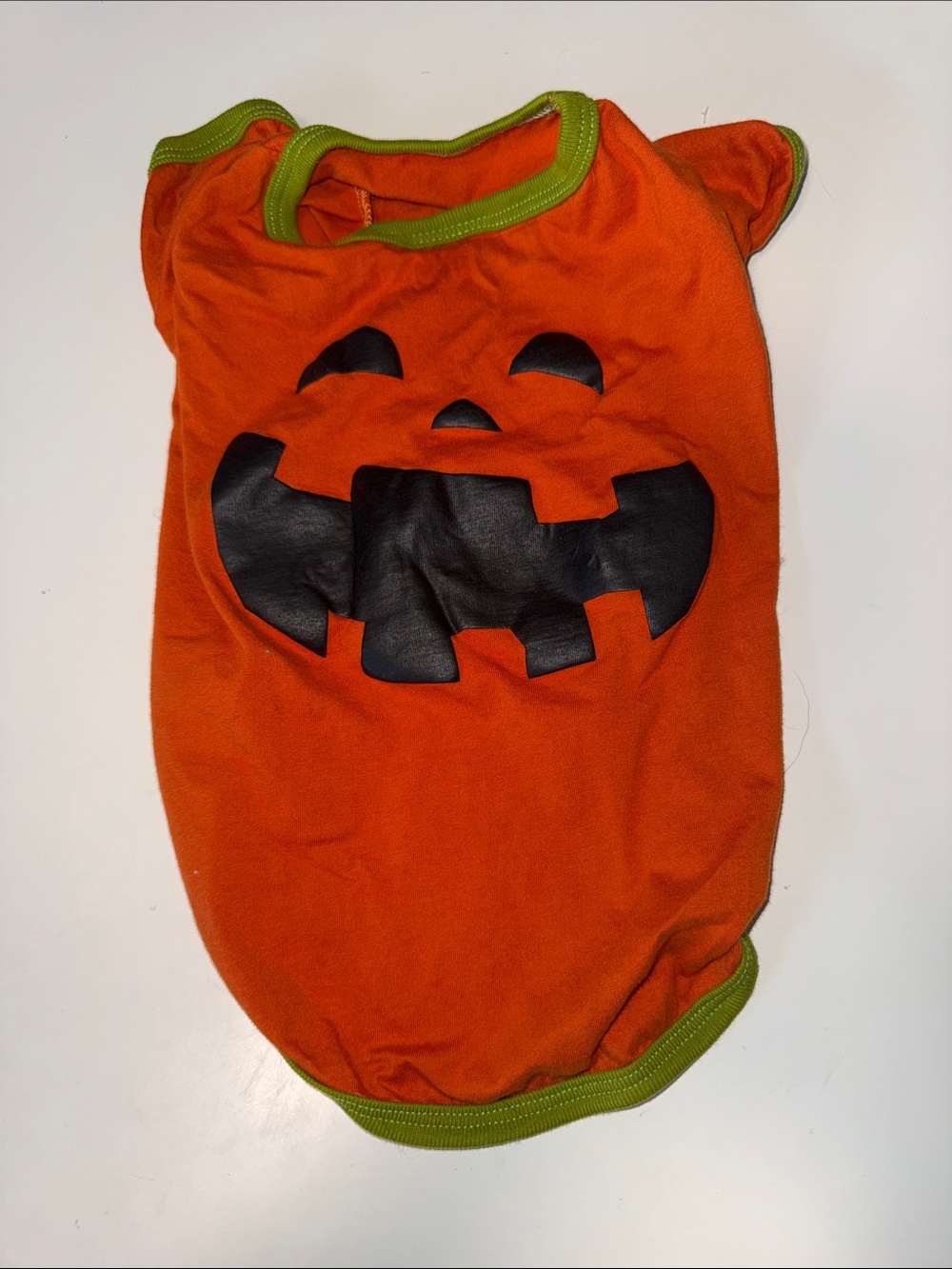 Halloween Pumpkin Dog Tee - Orange with Green Trim